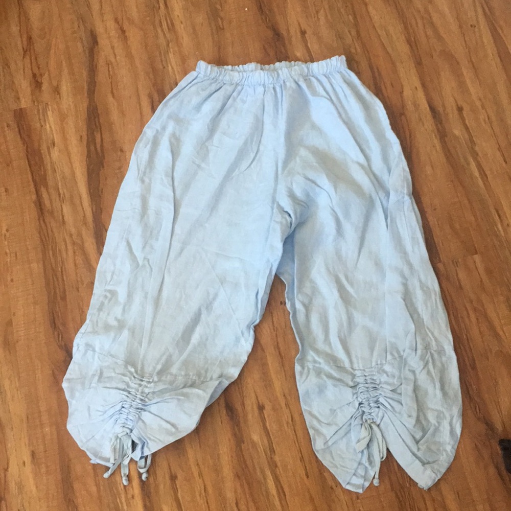 Bryn Walker Baby Blue Linen Ruched Cropped